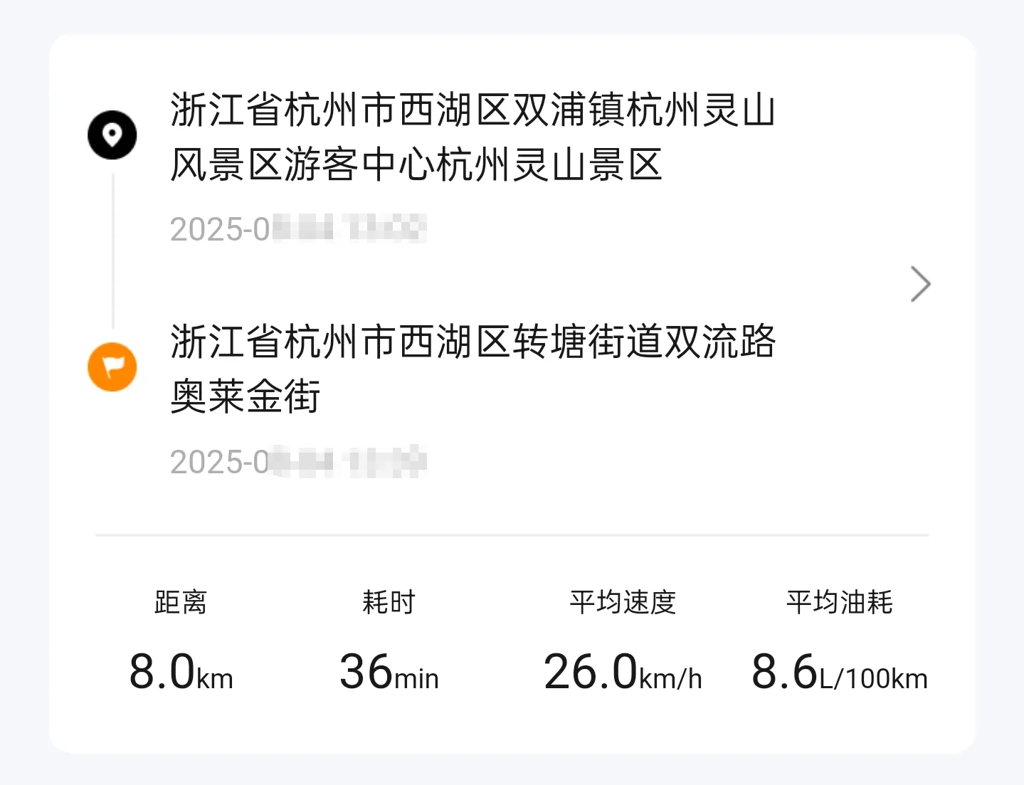 行车日志可以看到单次行程的油耗