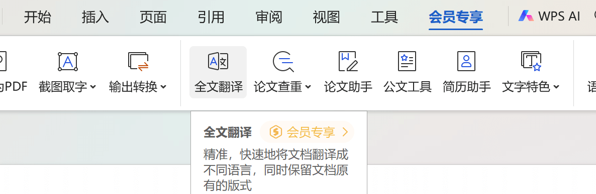 WPS超级会员 每月可以翻译500页